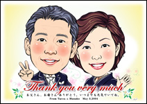 クリックすると拡大表示されます。 両親贈答用似顔絵サンクスボード:ペン画コミカル(新郎新婦・無し)ノーマル