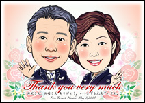 クリックすると拡大表示されます。 両親贈答用似顔絵サンクスボード:ペン画コミカル(新郎新婦・無し)ローズ